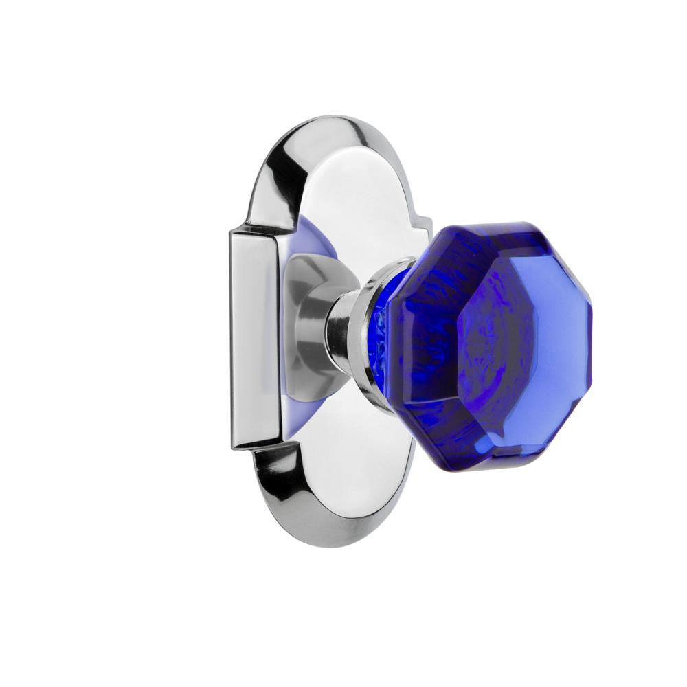 Nostalgic Warehouse COTWAC Colored Crystal Cottage Plate Passage Waldorf Cobalt Door Knob in Bright Chrome